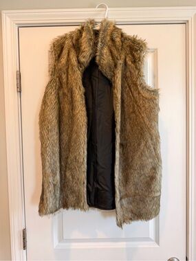 grass collection Faux Fur Sleeveless Vest in Brown Taupe